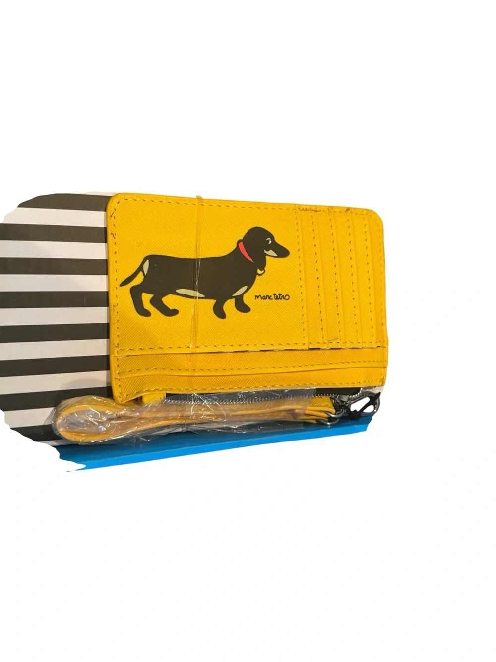 Marc Tetro NWT Dachshund Yellow Mini Tote with Card Case Wallet Wristlet - Picture 3 of 5
